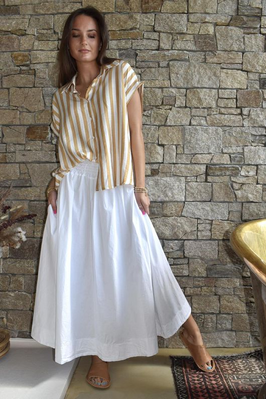 Mallow Stripe Cap Sleeve Shirt Indian Yellow /40=